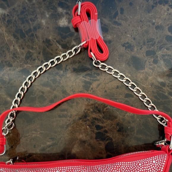 Wild Fable Coral Rhinestone Triangle Crossbody Bag Chain Adjustable Strap NEW - Picture 8 of 13